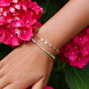 Stainless steel armband - gekleurde bloemen