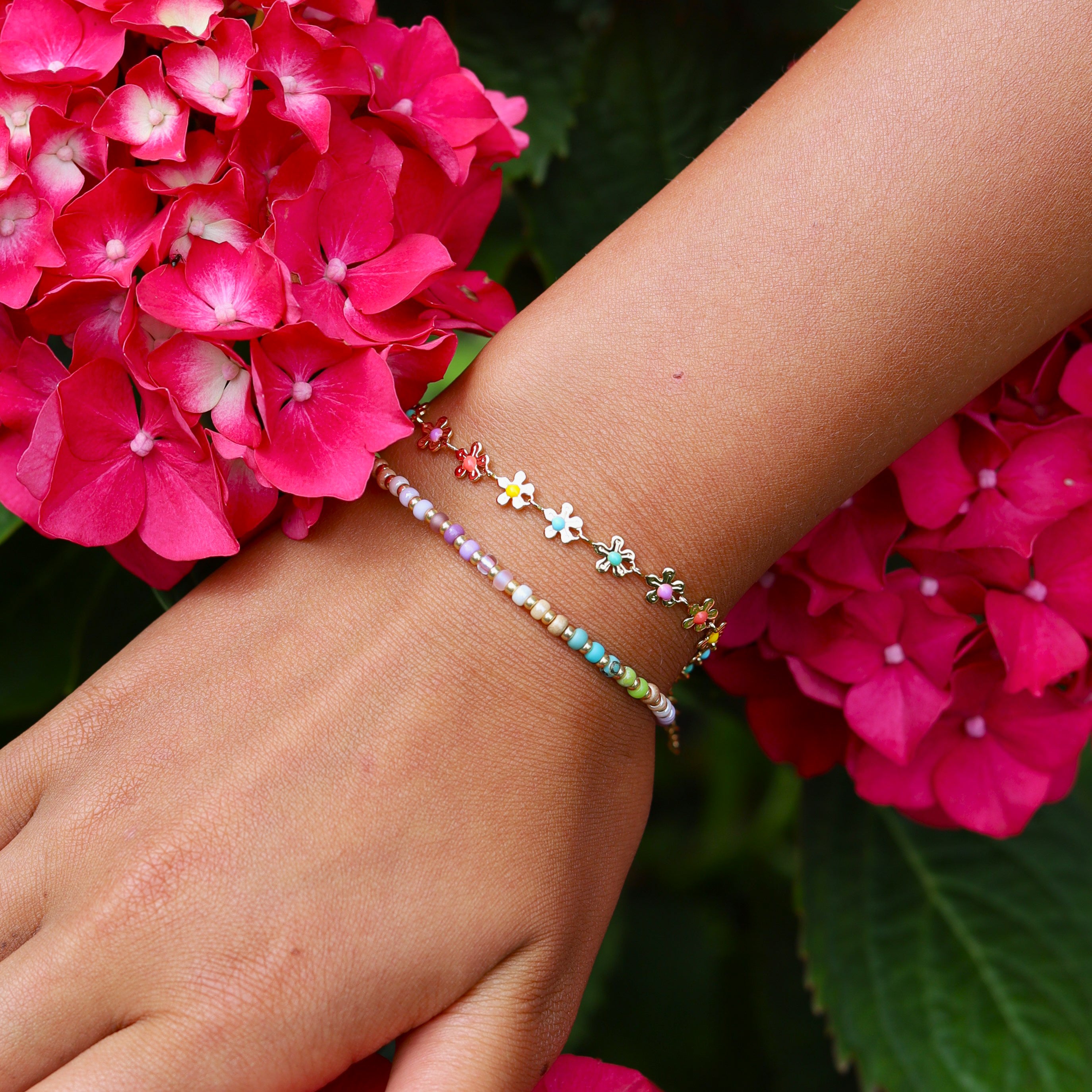 Stainless steel armband - gekleurde bloemen