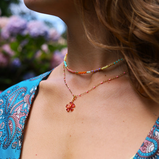 Kettingbedel met verguld slot - bloem