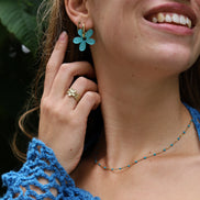 Ketting stainless steel - blauwe bolletjes