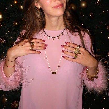 Kralenketting - Navy blauw met maansteen en sterrenbedels