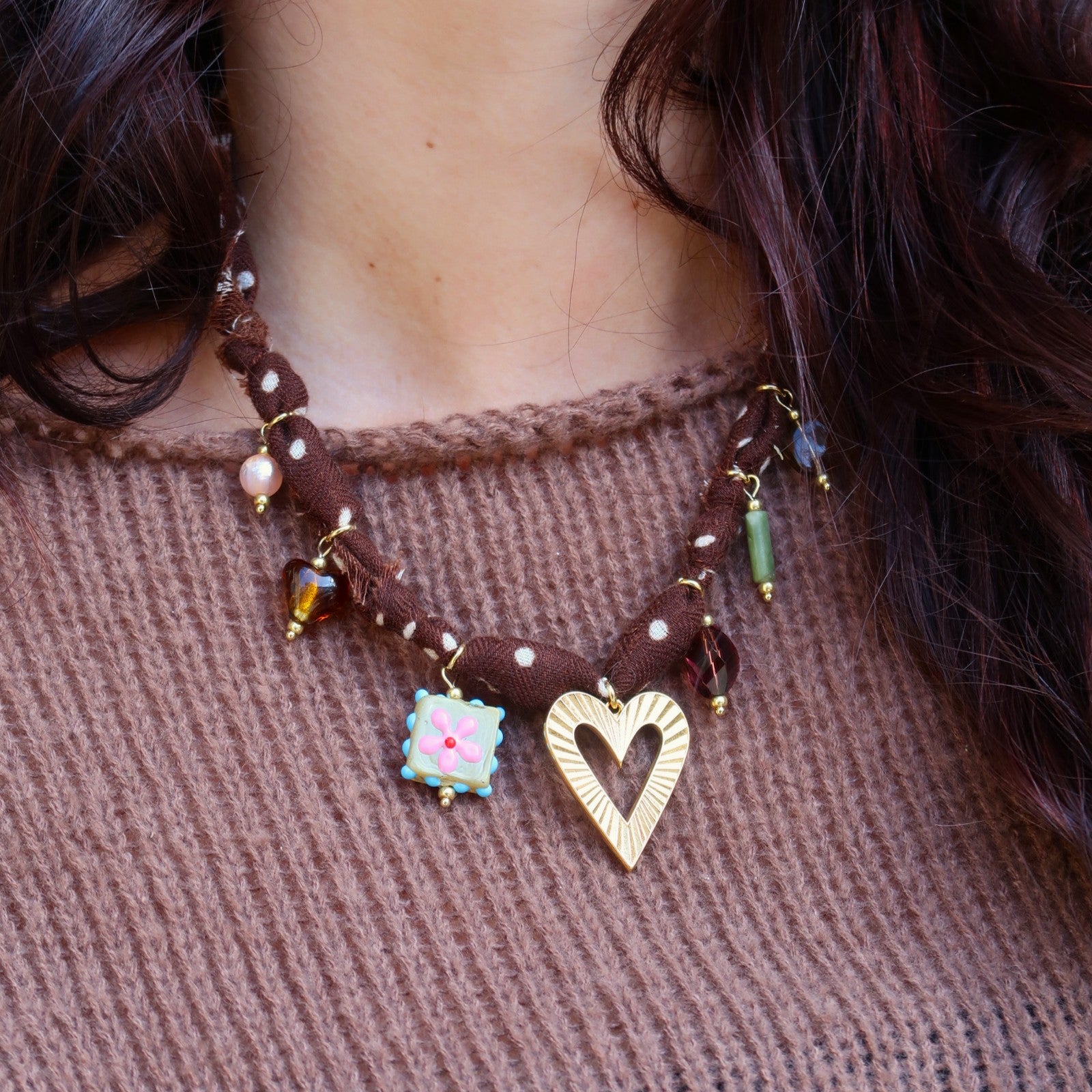 Bandana necklace - polka dot gold