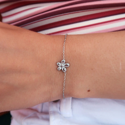 Stainless steel armband bloem zilver