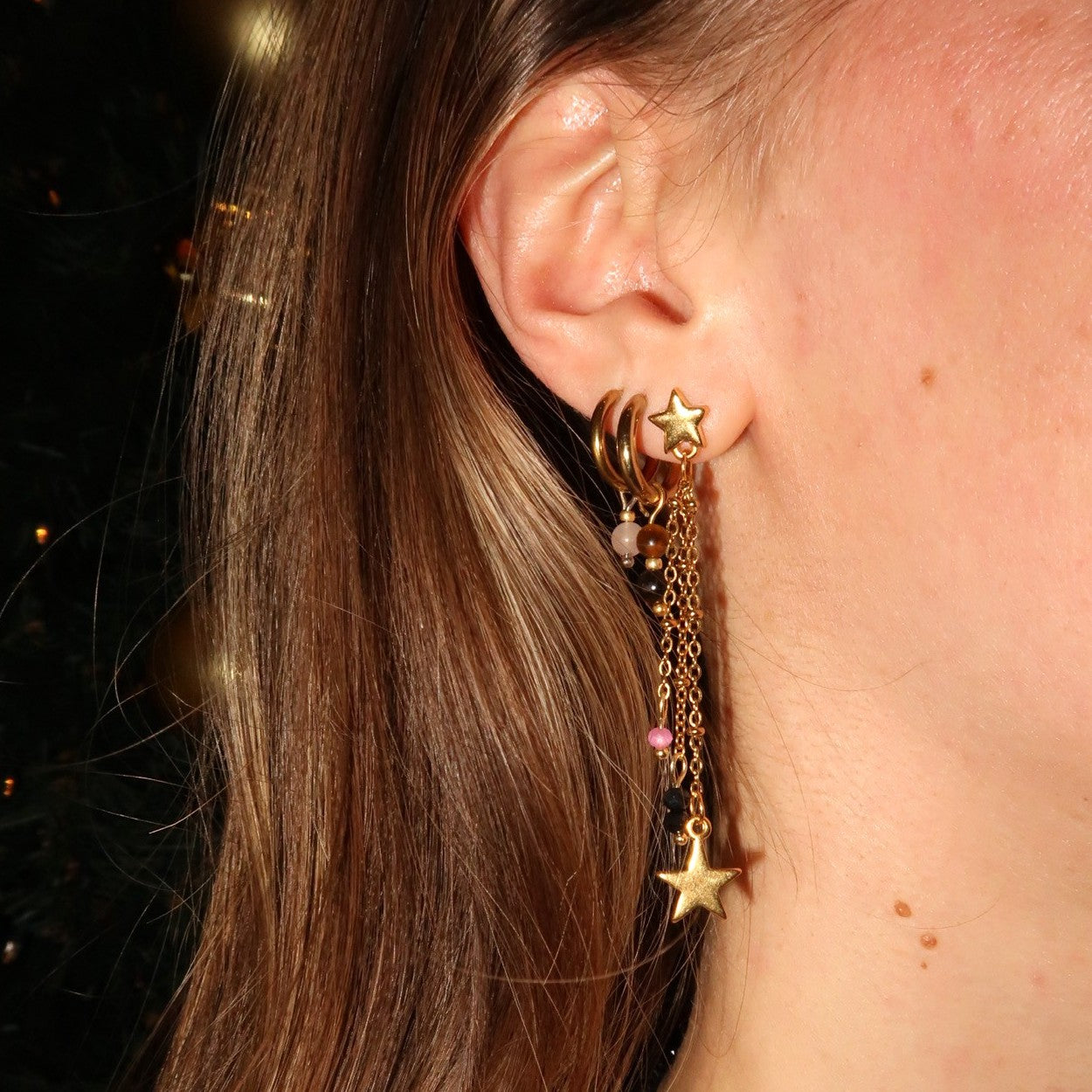 Oorbellen - jasseron met ster en facetkralen