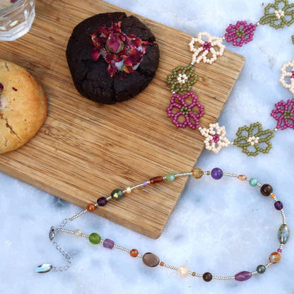 Kralenketting met glaskralen - zilver