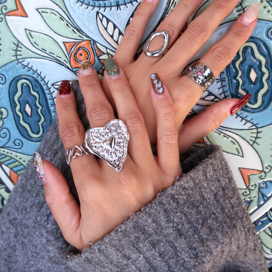 Stainless steel ring zilver - groot hart