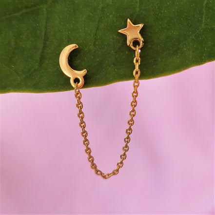 Stainless steel oorsteker maan en ster goud