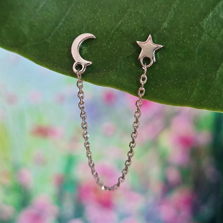 Stainless steel oorsteker maan en ster zilver