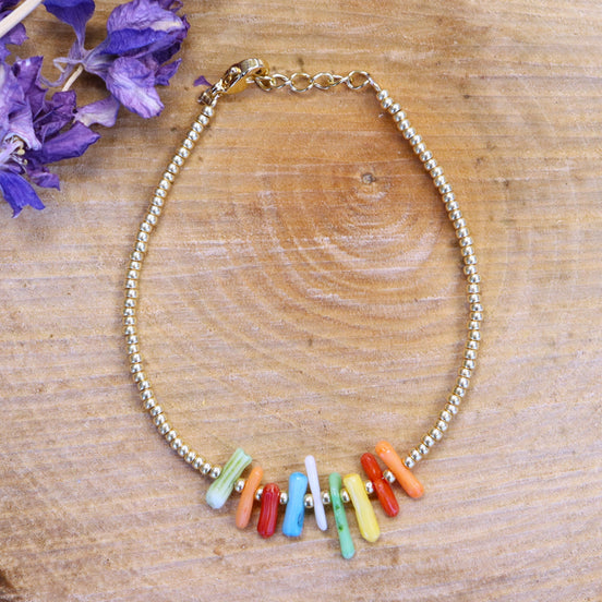 Miyuki armband goud met gekleurde schelp