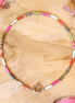 Beaded necklace - gold with gemstone tubes and cuff clasp
