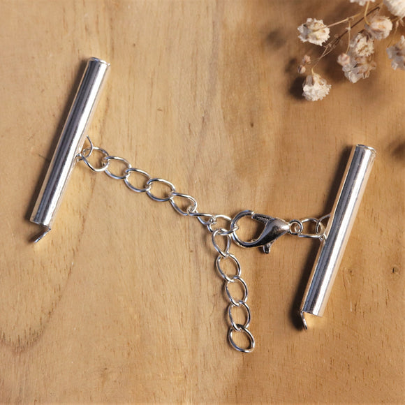 Eindkap sluiting met verlengketting 30mm zilver