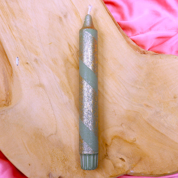 Kaars - groen/goud met glitters