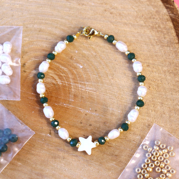 DIY pakket - parelarmband met groene facetkralen