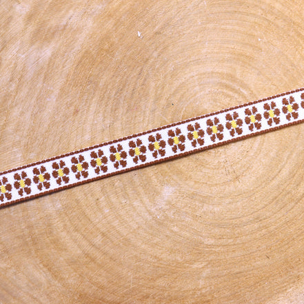 Ribbon with flowers brown-white