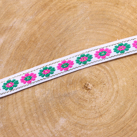 Ribbon with flowers white-pink-green