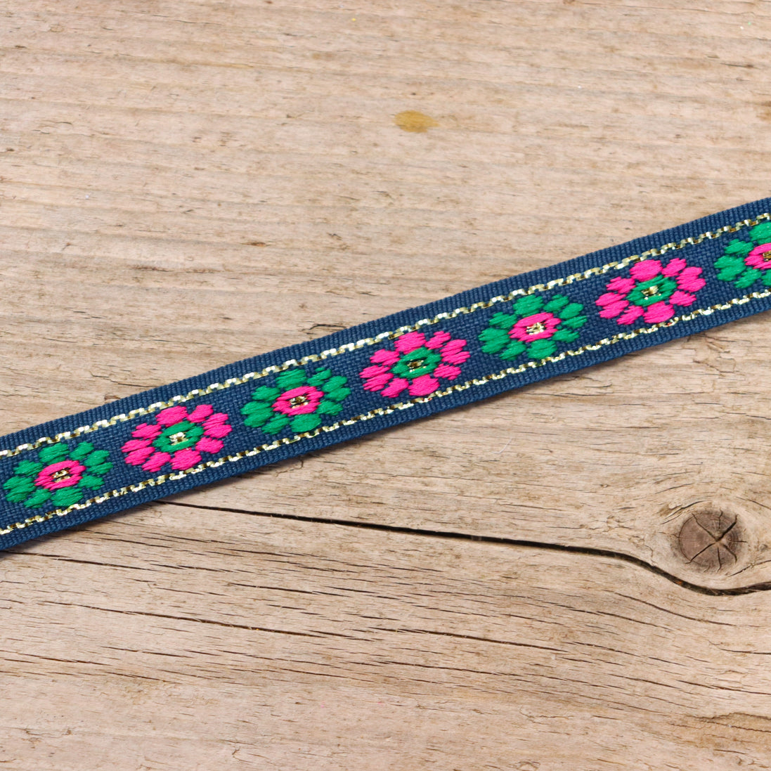 Ribbon with flowers blue-green-pink