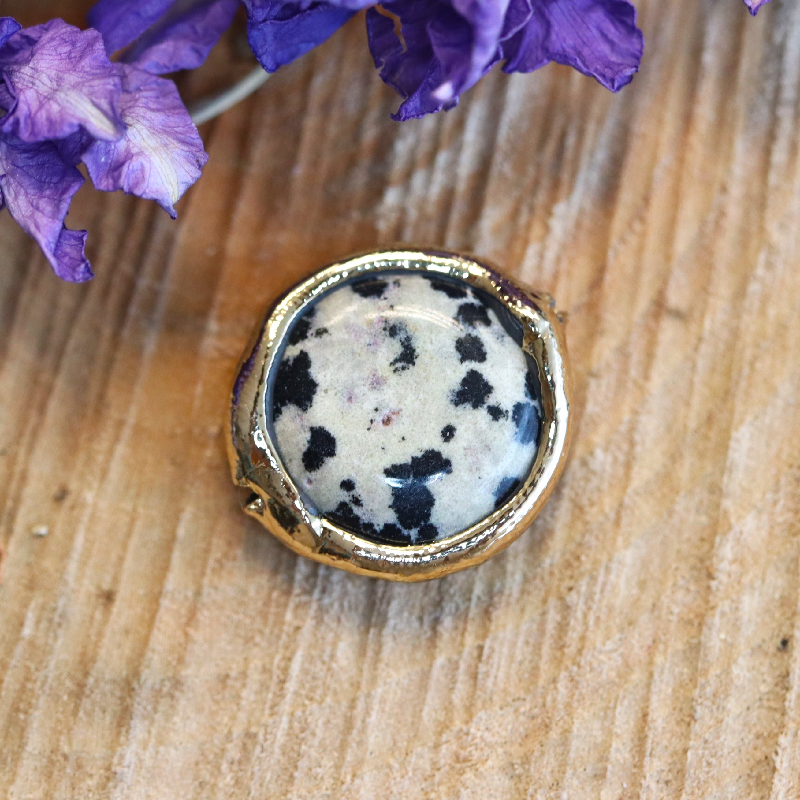 Dalmatian Jasper with gold plated rim