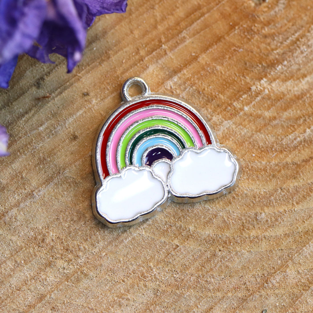 Enamel charm - rainbow silver