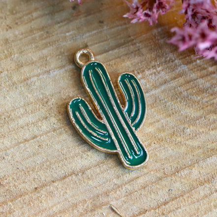 Enamel bedel - cactus goud