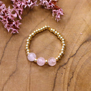 Gold bead ring - rose quartz
