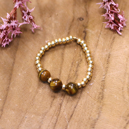 Gold bead ring - tiger eye