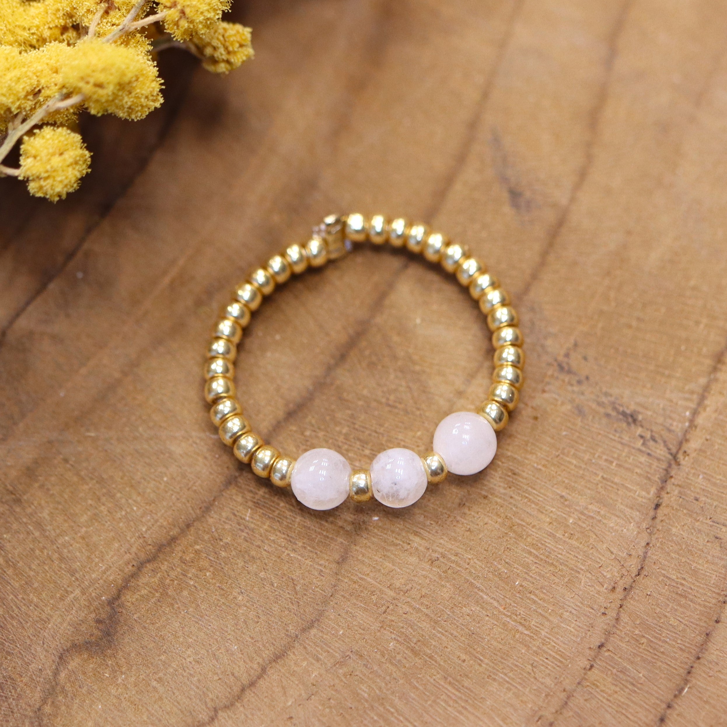 Golden bead ring - moonstone