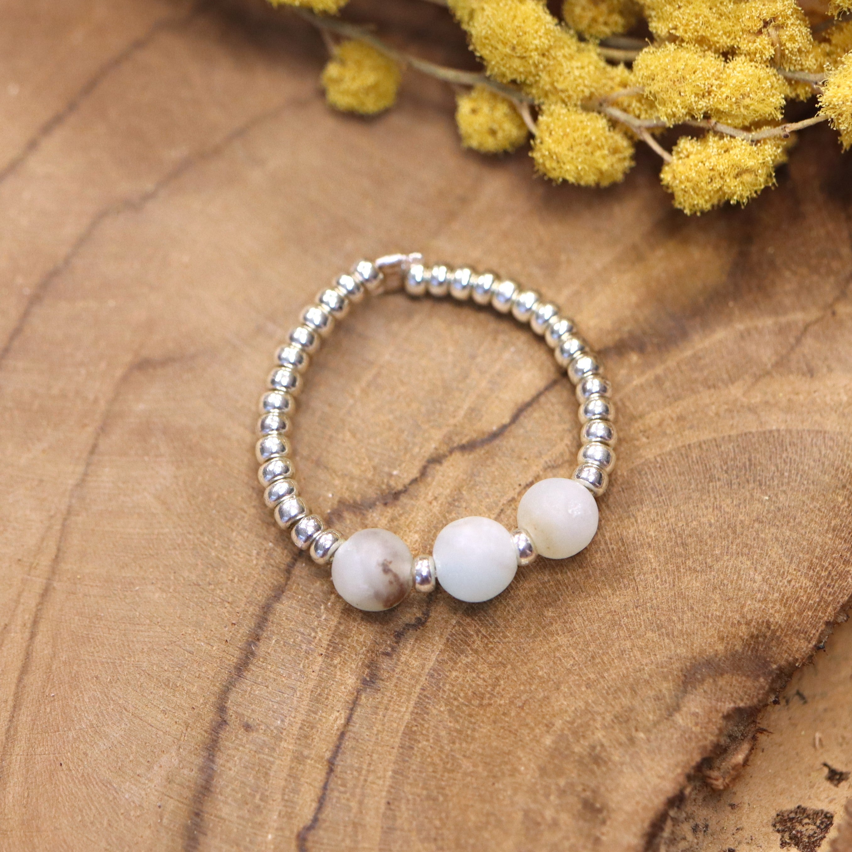 Silver bead ring - amazonite