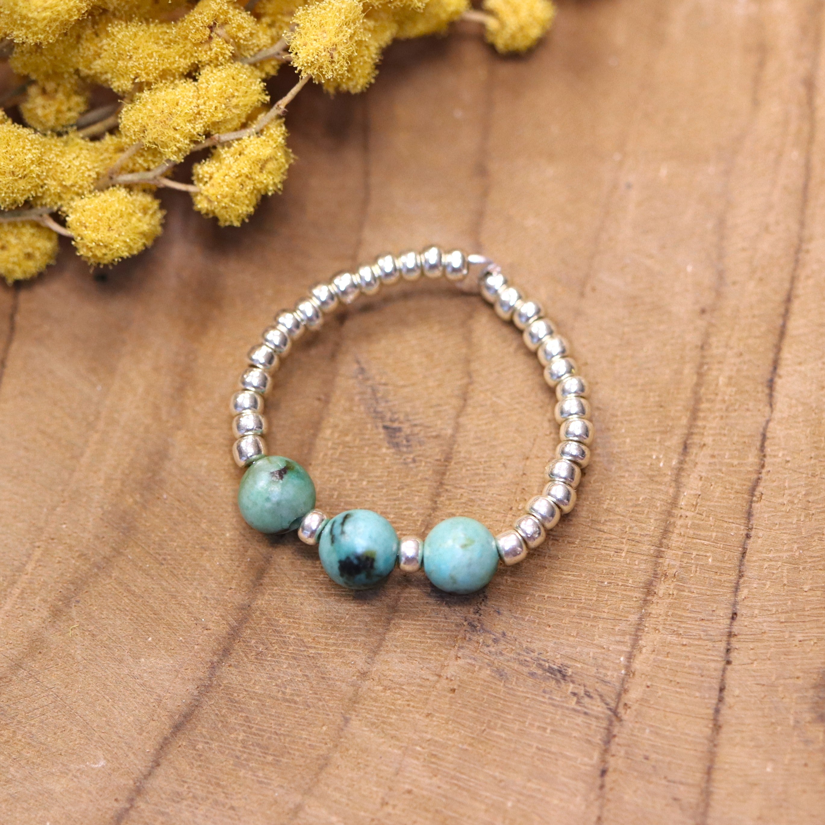 Silver bead ring - turquoise
