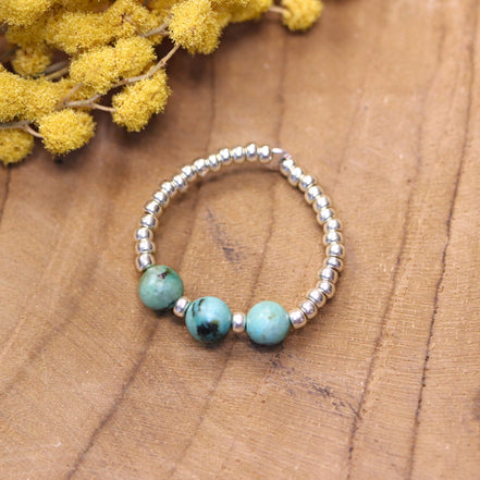 Silver bead ring - turquoise