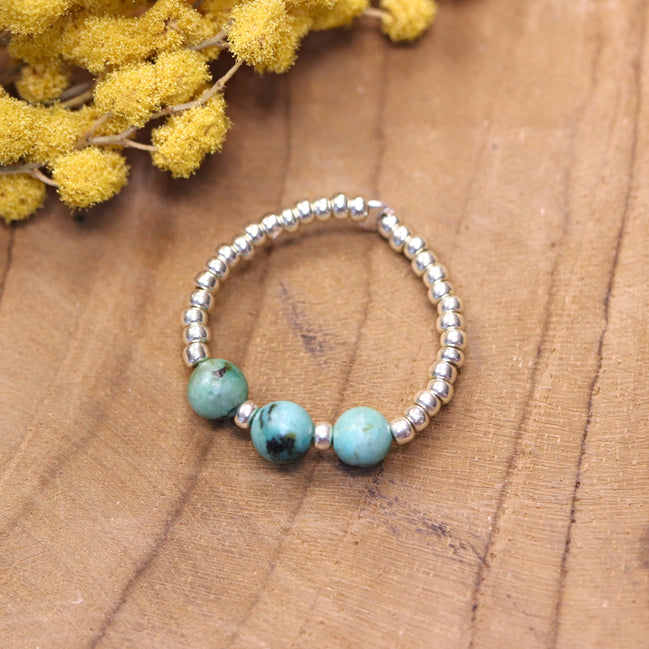 Silver bead ring - turquoise