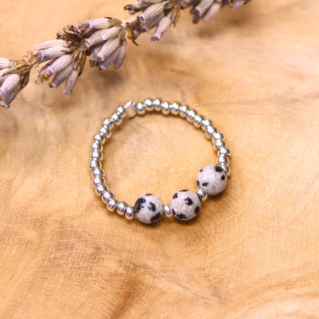 Silver bead ring - jasper