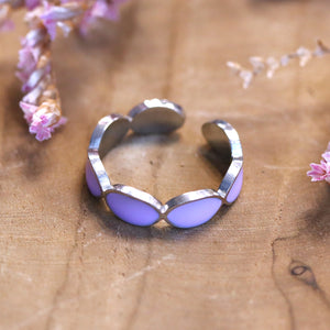 Stainless steel ring met lila - zilver