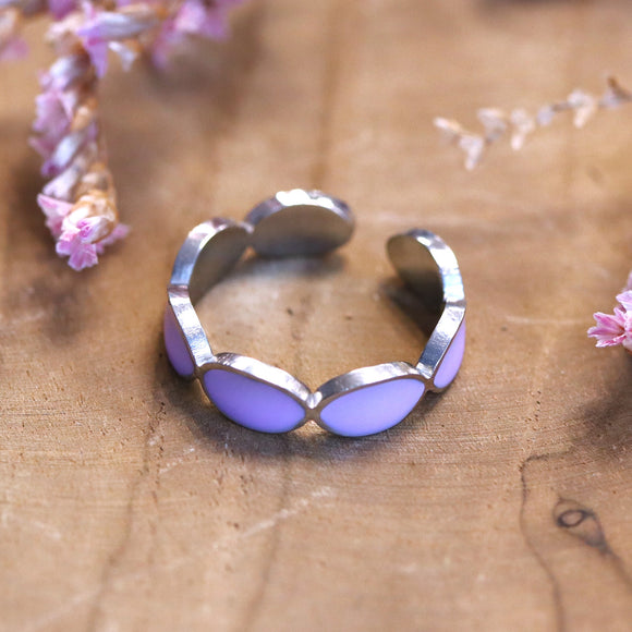 Stainless steel ring met lila - zilver