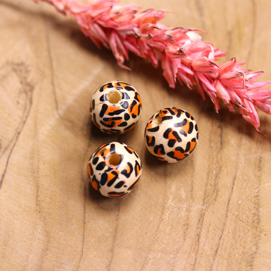 Kraal bruin - houten kraal met panterprint