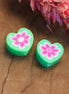 Polymer green heart with pink flower