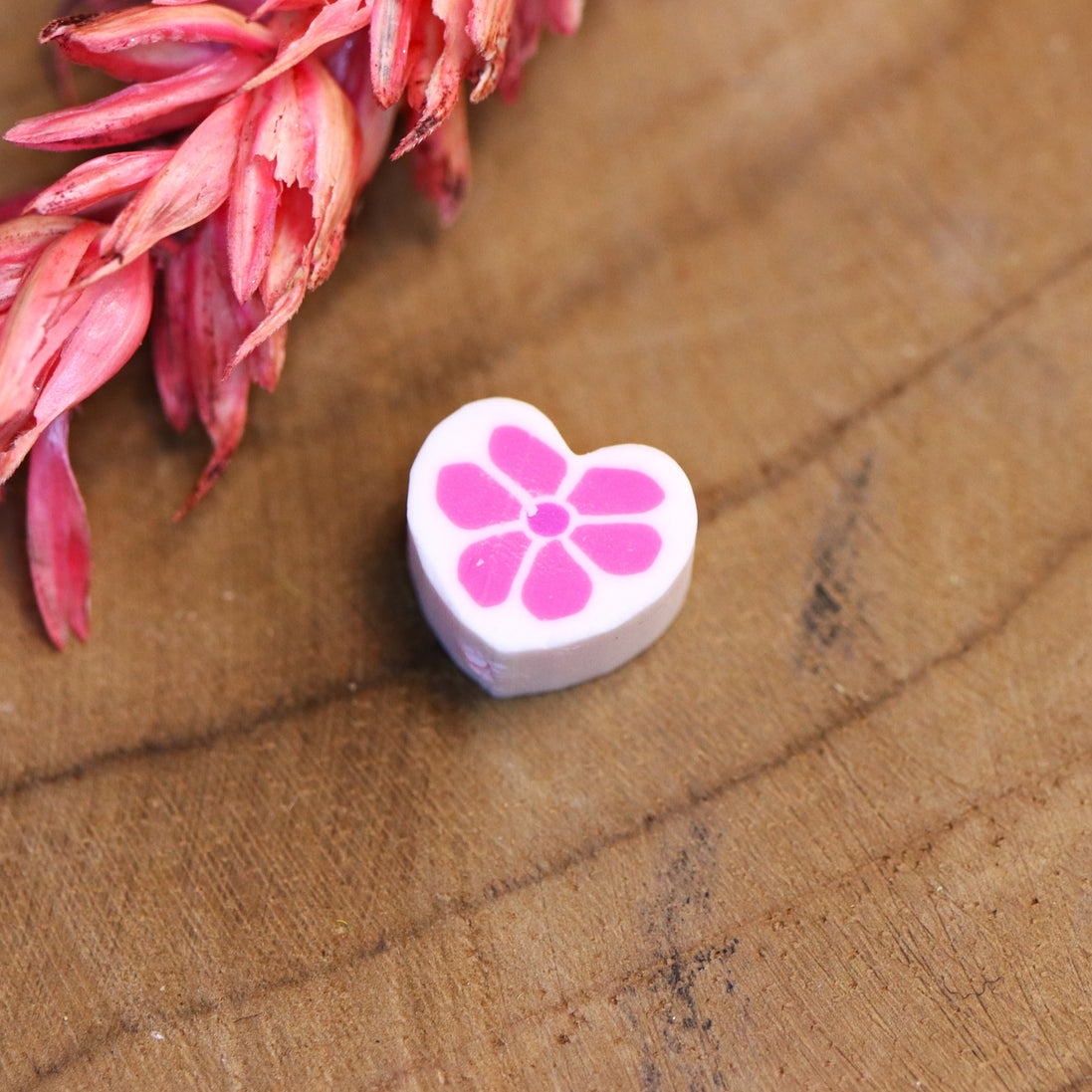 Polymer white heart with pink flower