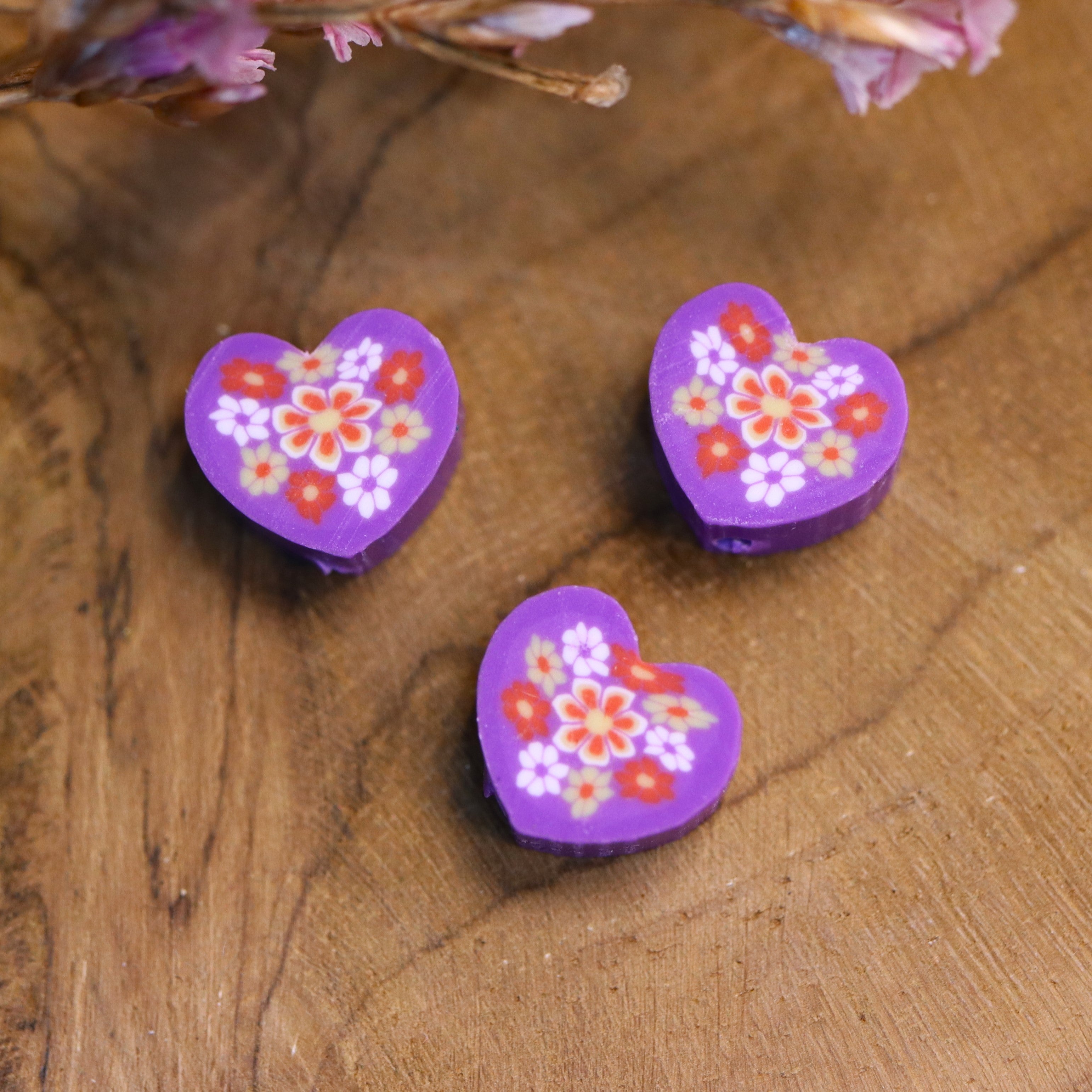 Polymer purple heart with flowers