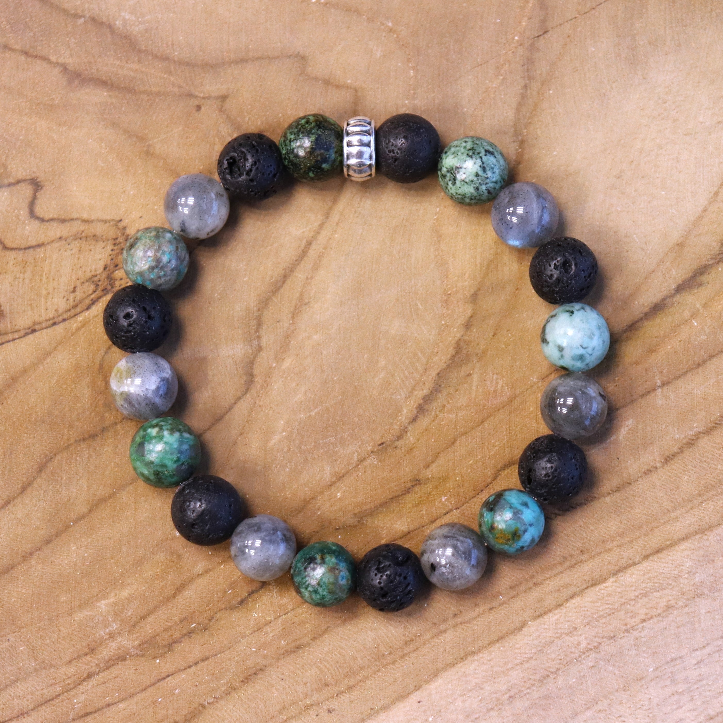 Herenarmband met labradoriet, lavasteen en turkoois