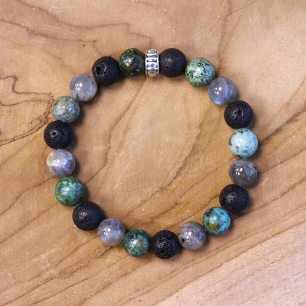 Herenarmband met labradoriet, lavasteen en turkoois