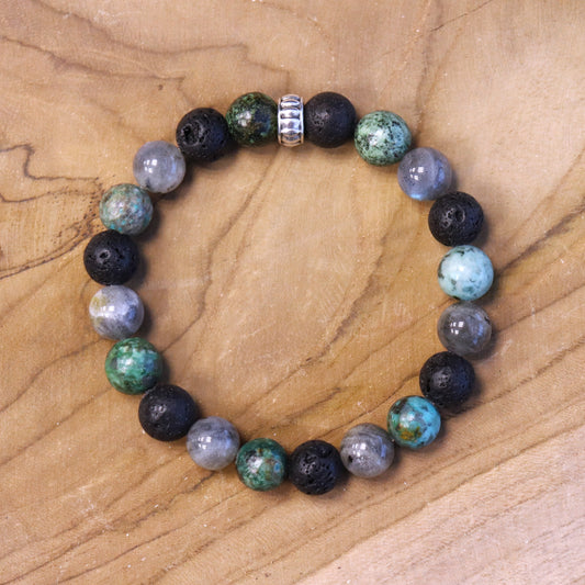 Men's bracelet with labradorite, lava stone and turquoise