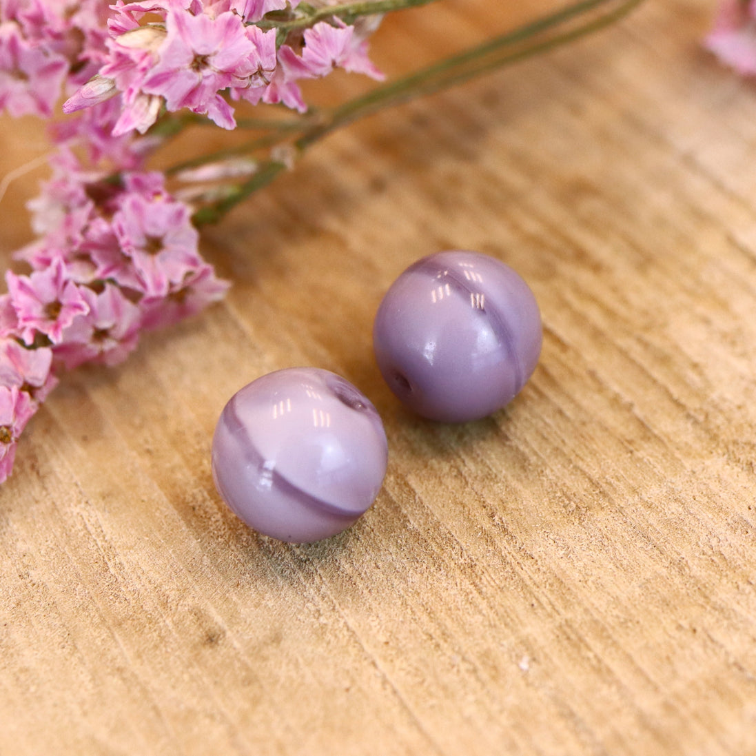 Bead purple - round with print 9mm