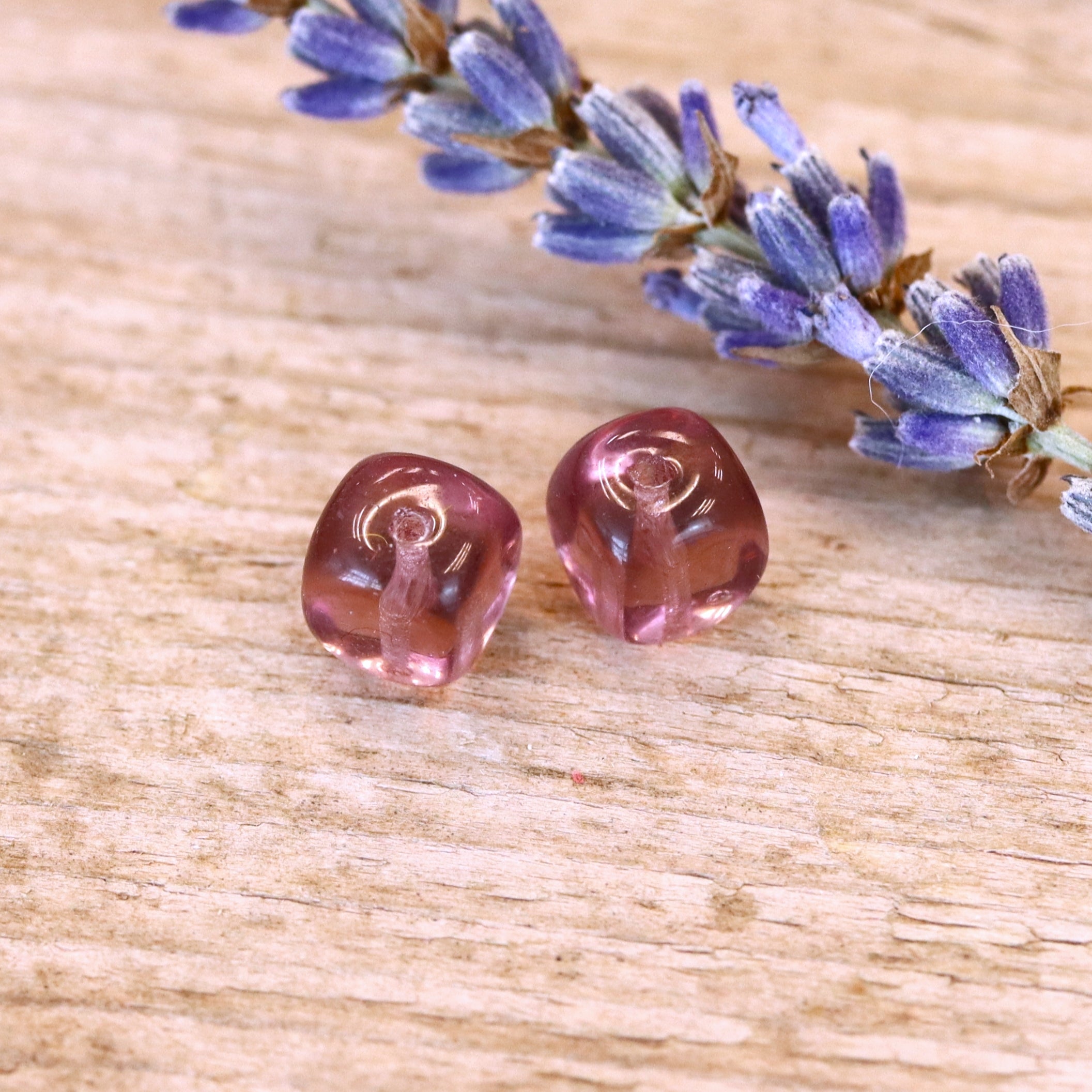 Bead purple - glass bead rounded cube