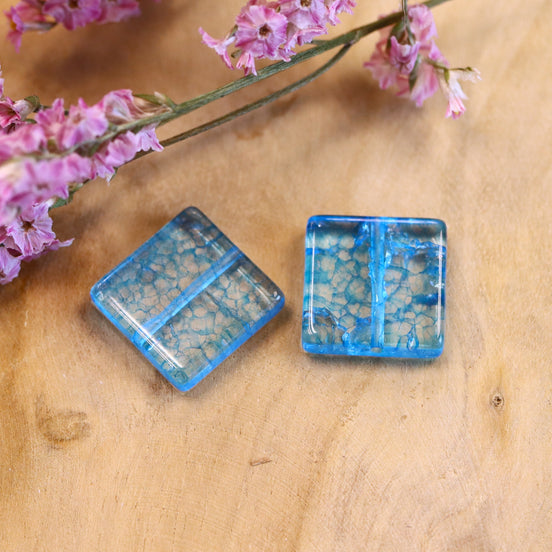 Perle blau - Glasperle Quadrat Crackle
