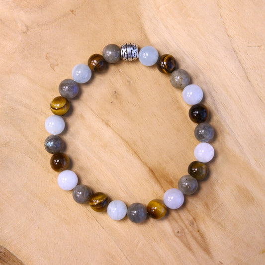 Men's bracelet with labradorite, aquamarine and tiger's eye
