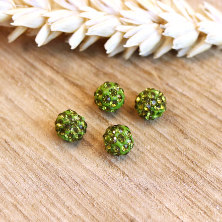 Bead green - round with small rhinestone