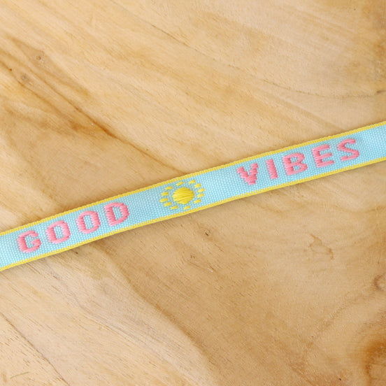 Schleifenband Good Vibes blau-pink
