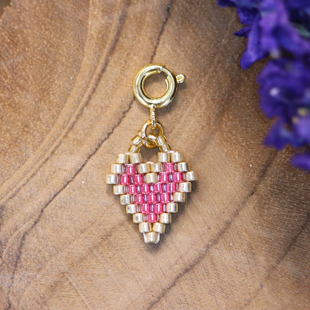 Necklace charm with gold plated clasp - bead heart