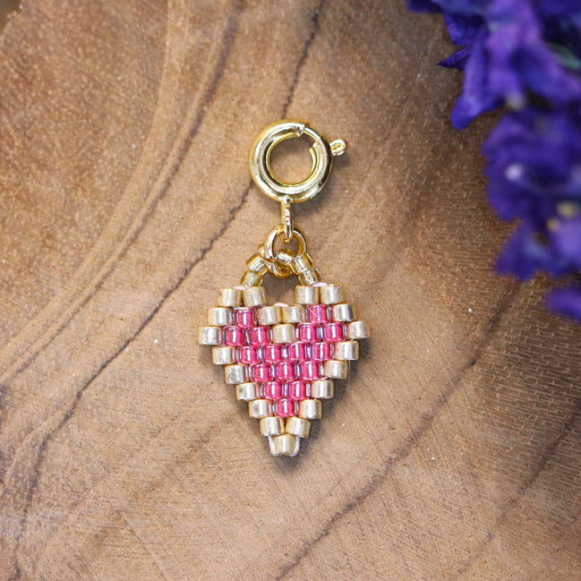 Necklace charm with gold plated clasp - bead heart