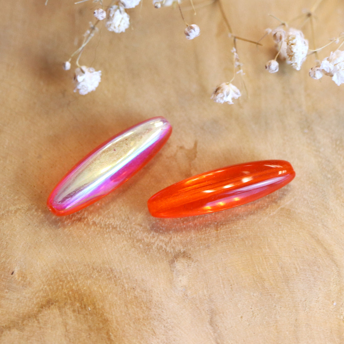 Perle orange - oval mit AB Beschichtung