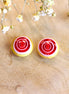Bead orange - glass bead flat round with circles
